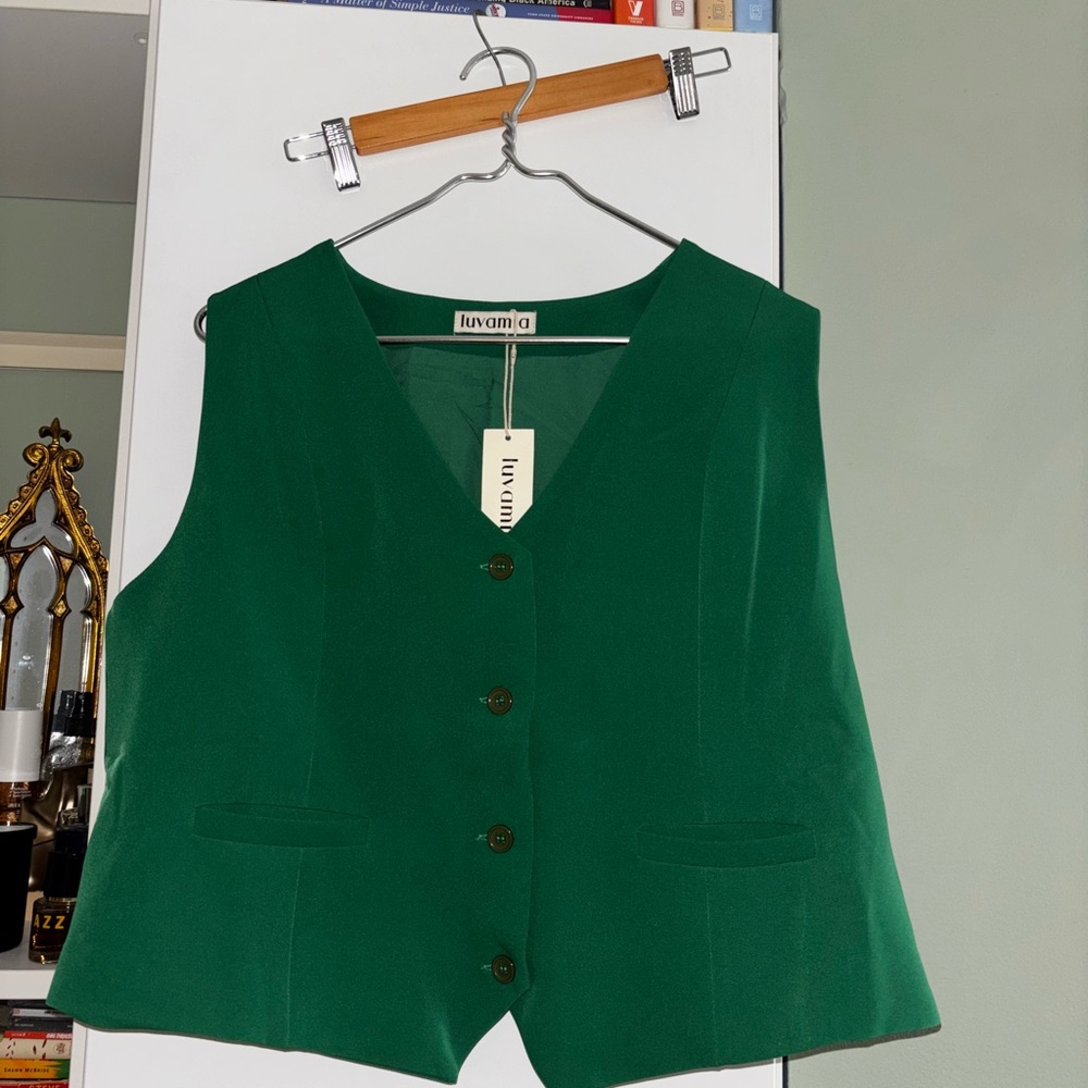 Women's Green Vest and Wide Leg Pant Set - NWT